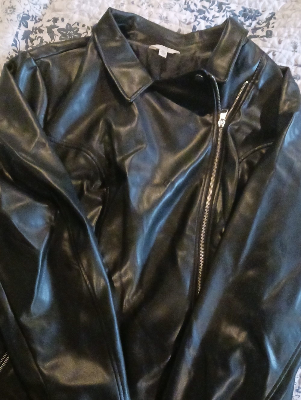 Time and Tru Black Faux Leather Zip Jacket